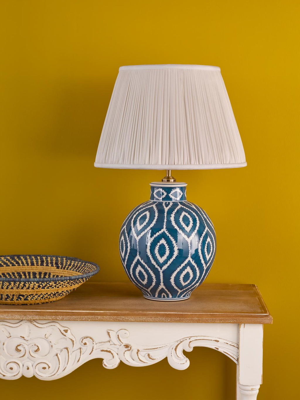 DAK4223-ULY1615 Dakari Table Lamp Blue Ceramic and Antique Brass With Shade