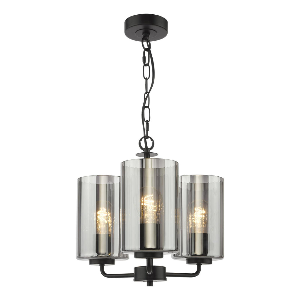 DAY0322 Daylin 3 Light Pendant Satin Black and Smoked Ribbed Glass