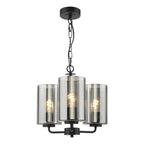 DAY0322 Daylin 3 Light Pendant Satin Black and Smoked Ribbed Glass