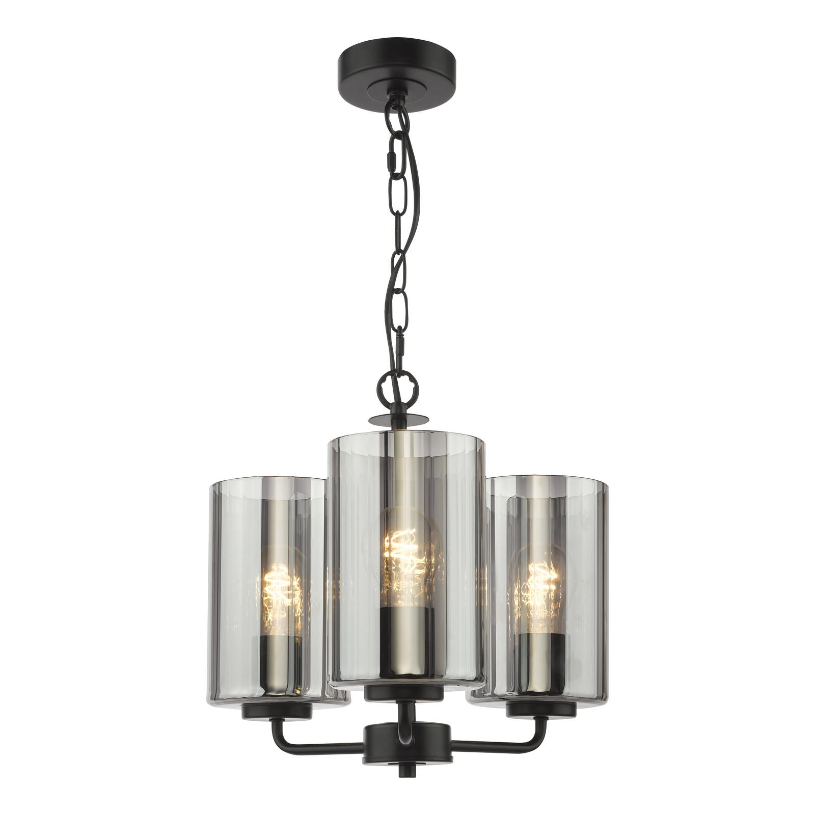 DAY0322 Daylin 3 Light Pendant Satin Black and Smoked Ribbed Glass