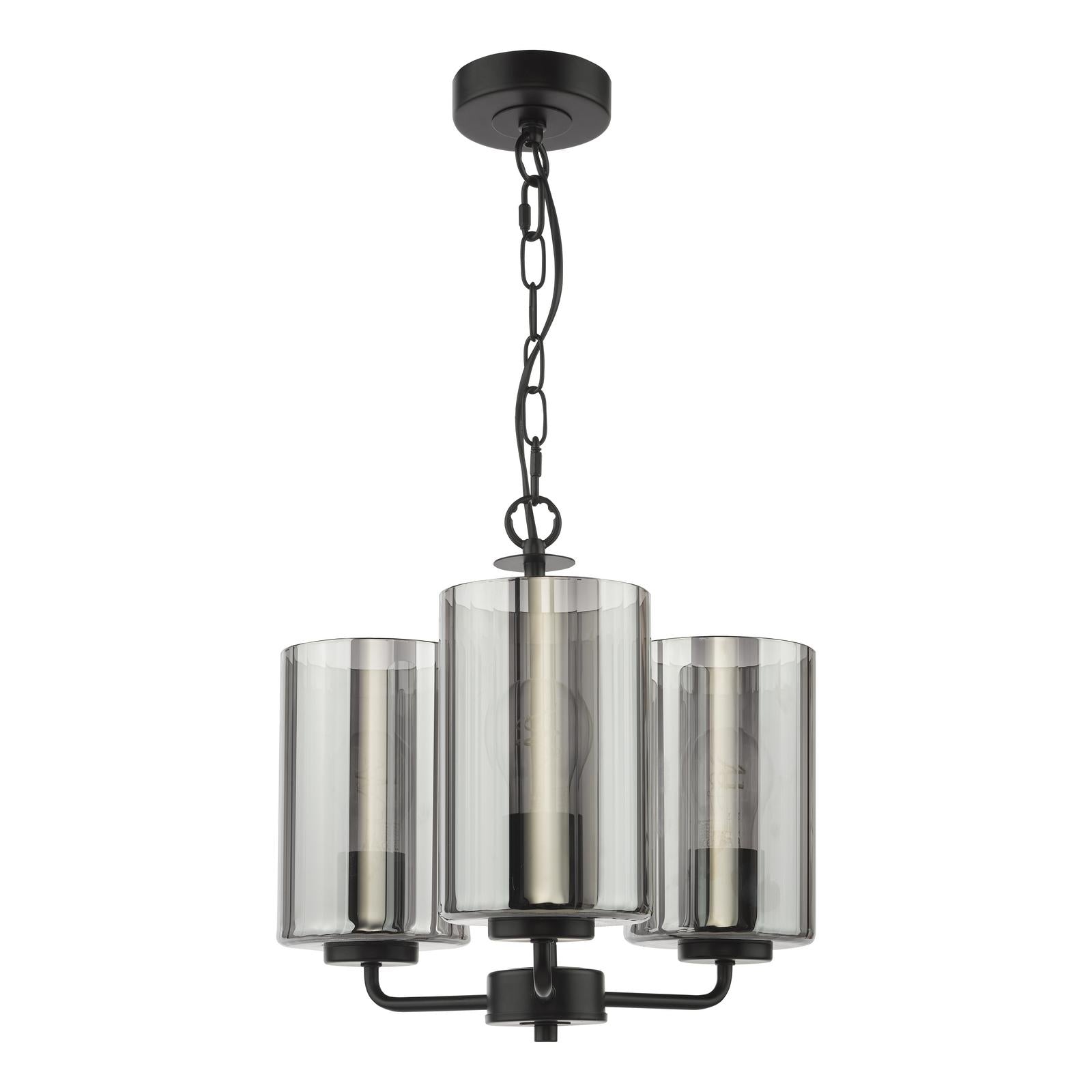 DAY0322 Daylin 3 Light Pendant Satin Black and Smoked Ribbed Glass