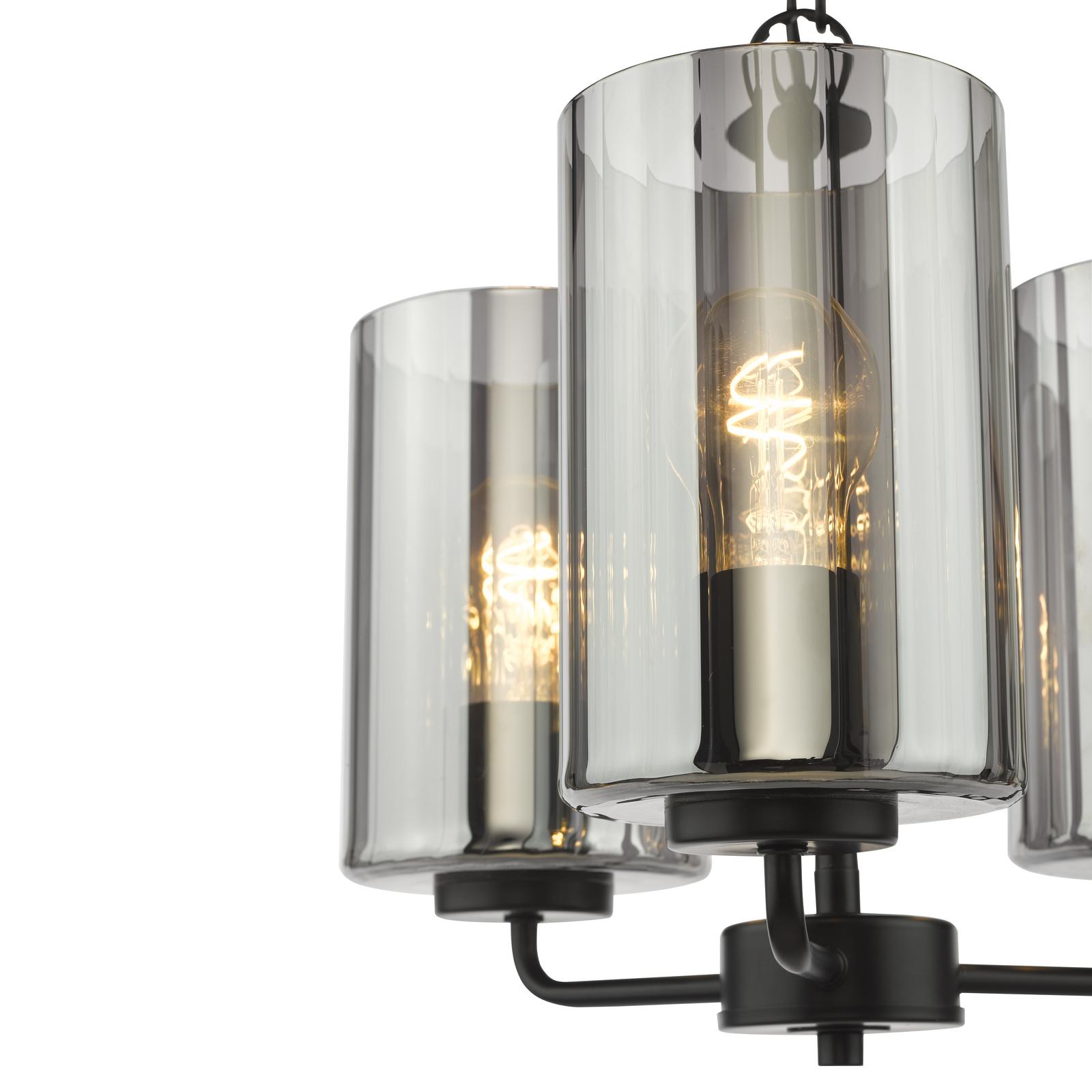 DAY0322 Daylin 3 Light Pendant Satin Black and Smoked Ribbed Glass