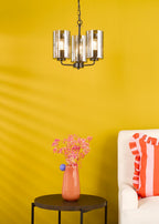 DAY0322 Daylin 3 Light Pendant Satin Black and Smoked Ribbed Glass