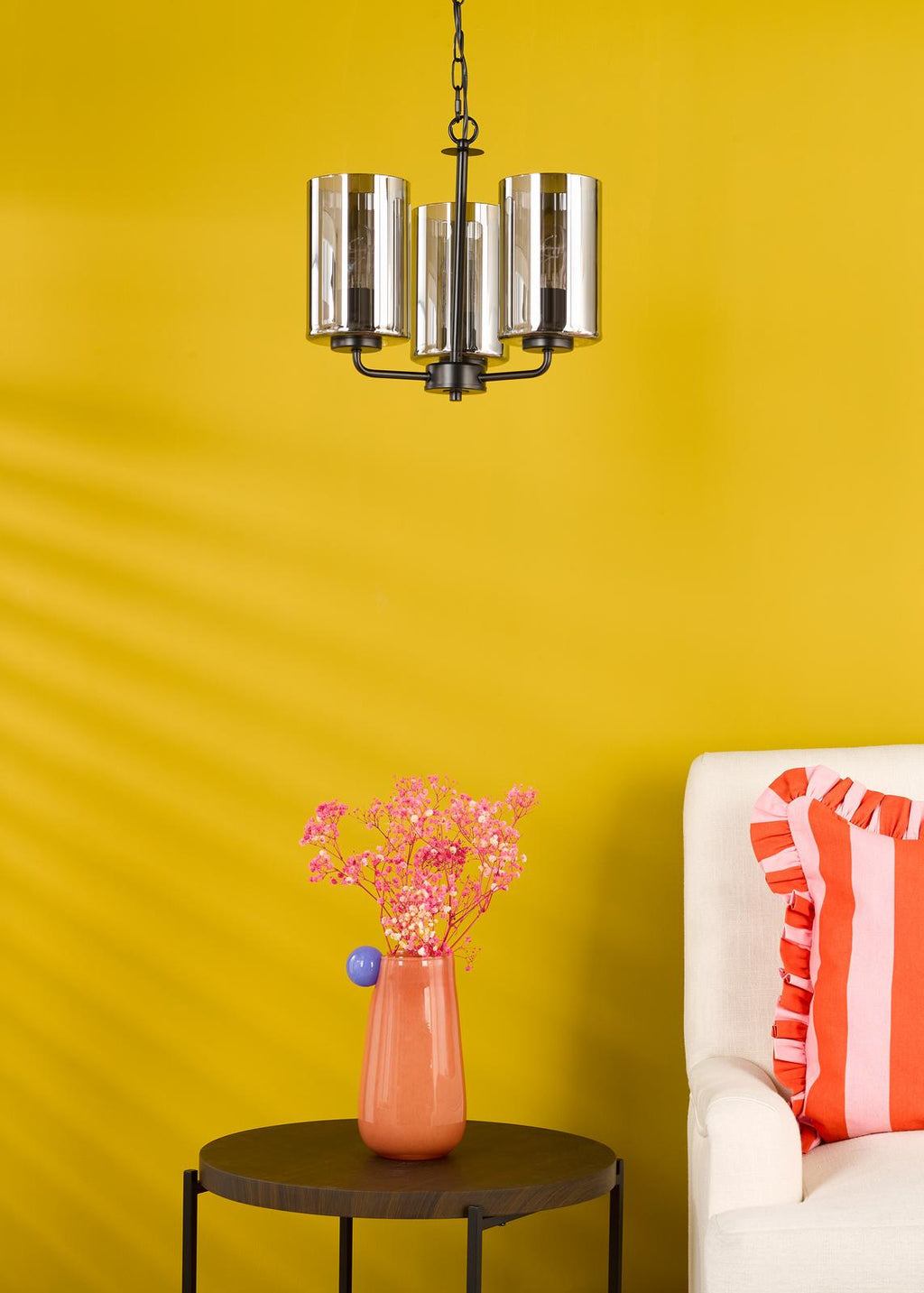 DAY0322 Daylin 3 Light Pendant Satin Black and Smoked Ribbed Glass