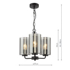 DAY0322 Daylin 3 Light Pendant Satin Black and Smoked Ribbed Glass
