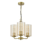 DAY0335 Daylin 3 Light Pendant Satin Gold and Amber Ribbed Glass