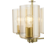 DAY0335 Daylin 3 Light Pendant Satin Gold and Amber Ribbed Glass