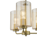 DAY0335 Daylin 3 Light Pendant Satin Gold and Amber Ribbed Glass