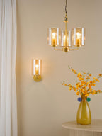 DAY0335 Daylin 3 Light Pendant Satin Gold and Amber Ribbed Glass