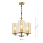 DAY0335 Daylin 3 Light Pendant Satin Gold and Amber Ribbed Glass