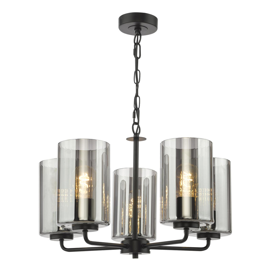 DAY0522 Daylin 5 Light Pendant Satin Black and Smoked Ribbed Glass
