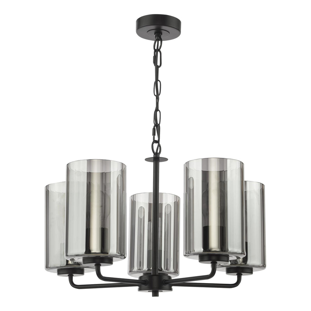 DAY0522 Daylin 5 Light Pendant Satin Black and Smoked Ribbed Glass
