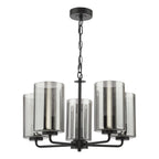 DAY0522 Daylin 5 Light Pendant Satin Black and Smoked Ribbed Glass
