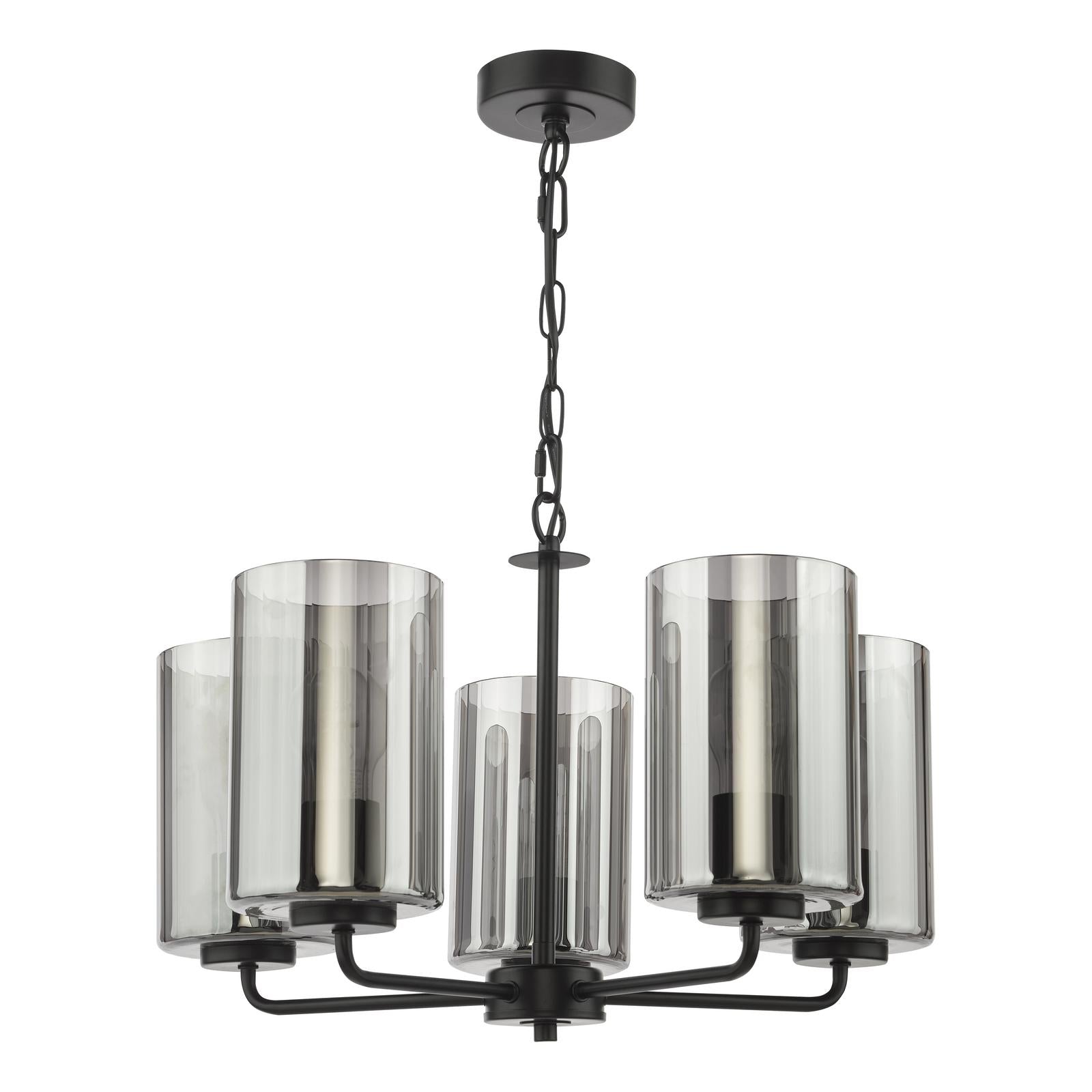 DAY0522 Daylin 5 Light Pendant Satin Black and Smoked Ribbed Glass