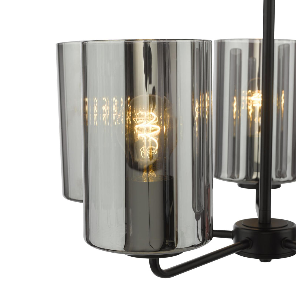 DAY0522 Daylin 5 Light Pendant Satin Black and Smoked Ribbed Glass