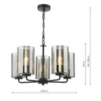 DAY0522 Daylin 5 Light Pendant Satin Black and Smoked Ribbed Glass