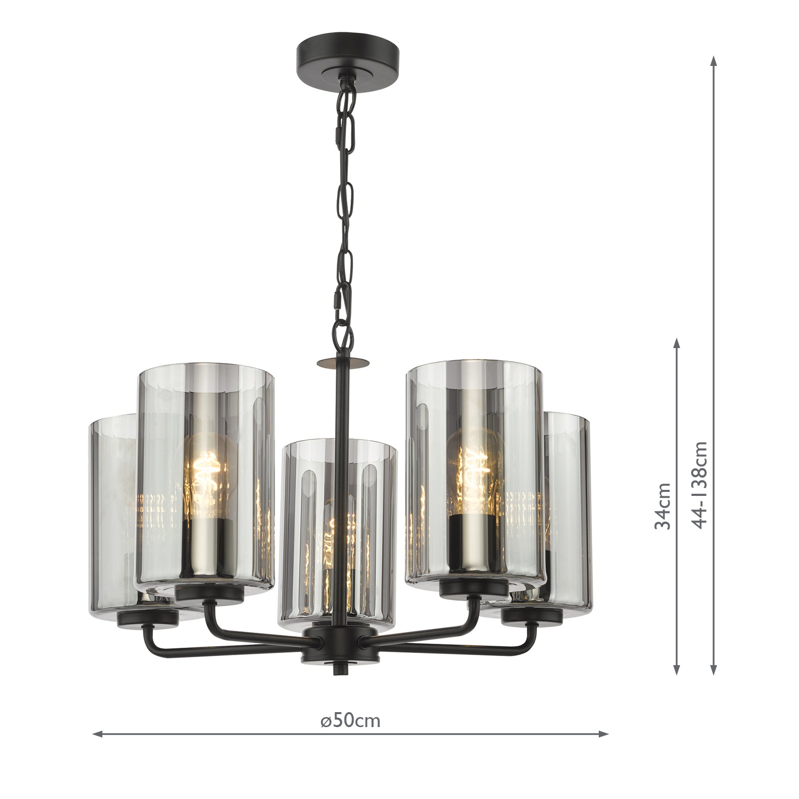 DAY0522 Daylin 5 Light Pendant Satin Black and Smoked Ribbed Glass