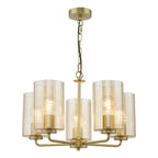 DAY0535 Daylin 5 Light Pendant Satin Gold and Amber Ribbed Glass