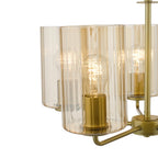 DAY0535 Daylin 5 Light Pendant Satin Gold and Amber Ribbed Glass