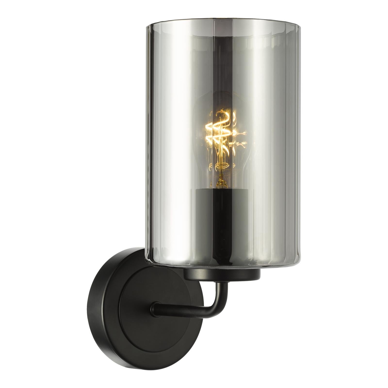 DAY0722 Daylin Wall Light Satin Black and Smoked Ribbed Glass