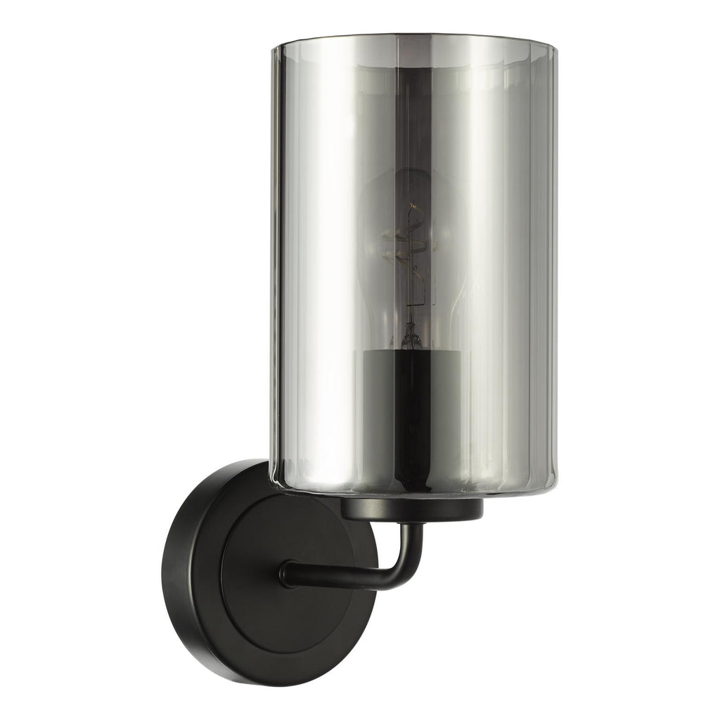 DAY0722 Daylin Wall Light Satin Black and Smoked Ribbed Glass