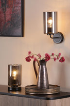 DAY0722 Daylin Wall Light Satin Black and Smoked Ribbed Glass