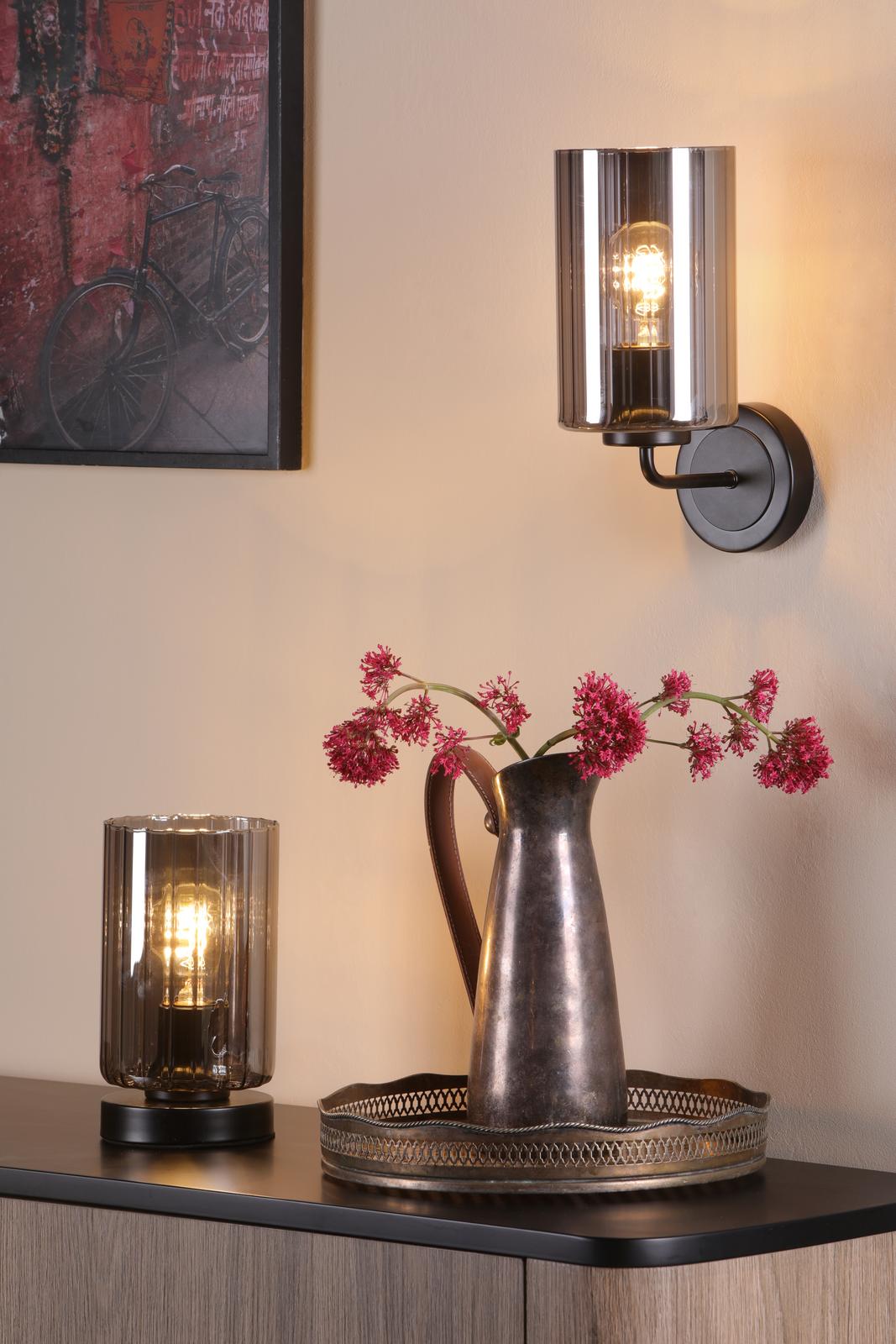 DAY0722 Daylin Wall Light Satin Black and Smoked Ribbed Glass