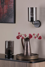 DAY0722 Daylin Wall Light Satin Black and Smoked Ribbed Glass
