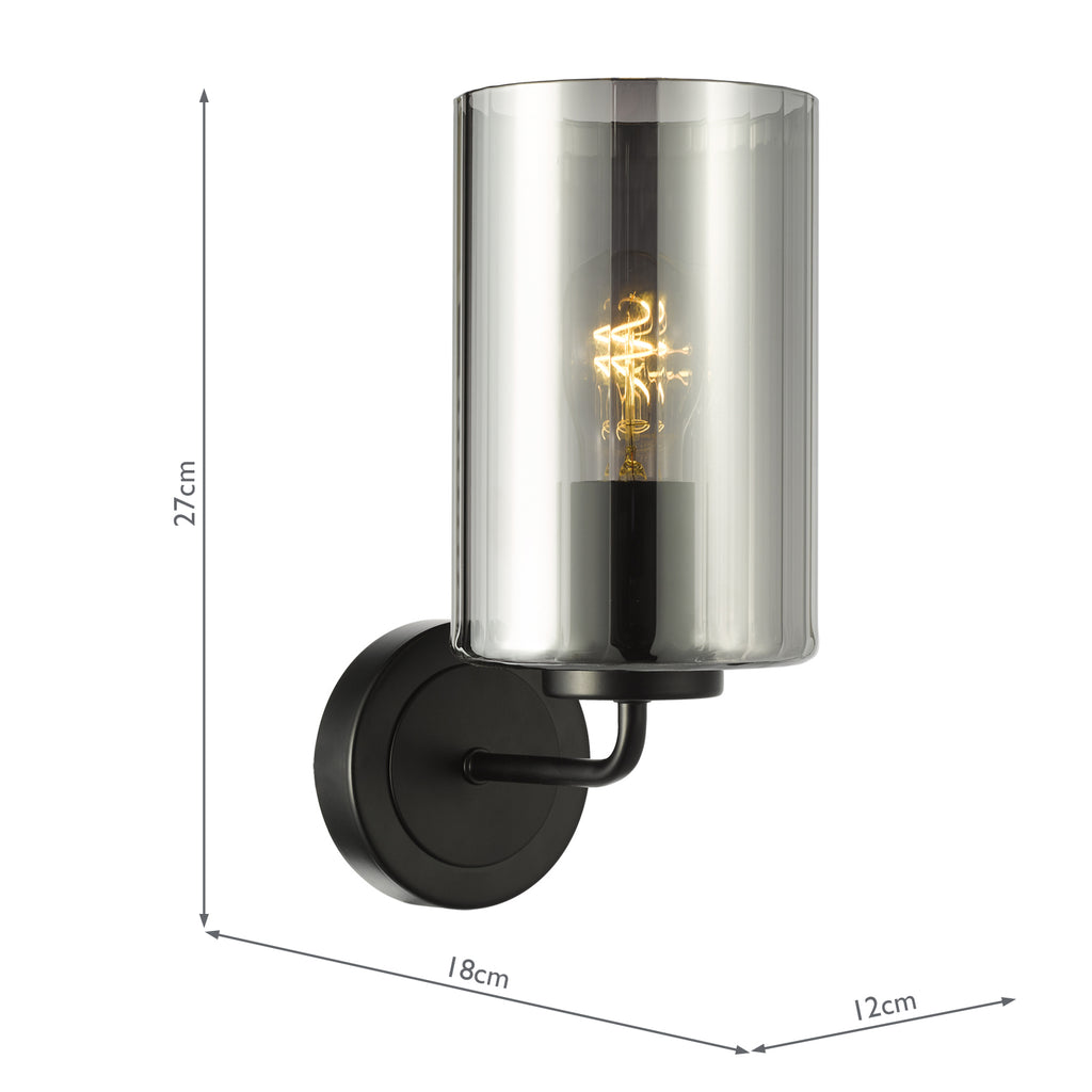 DAY0722 Daylin Wall Light Satin Black and Smoked Ribbed Glass