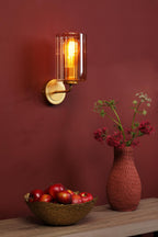 DAY0735 Daylin Wall Light Satin Gold and Amber Ribbed Glass
