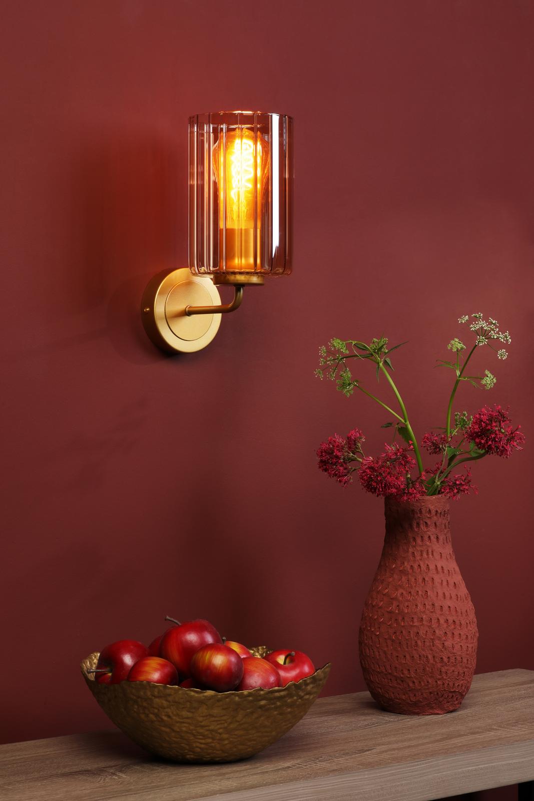 DAY0735 Daylin Wall Light Satin Gold and Amber Ribbed Glass