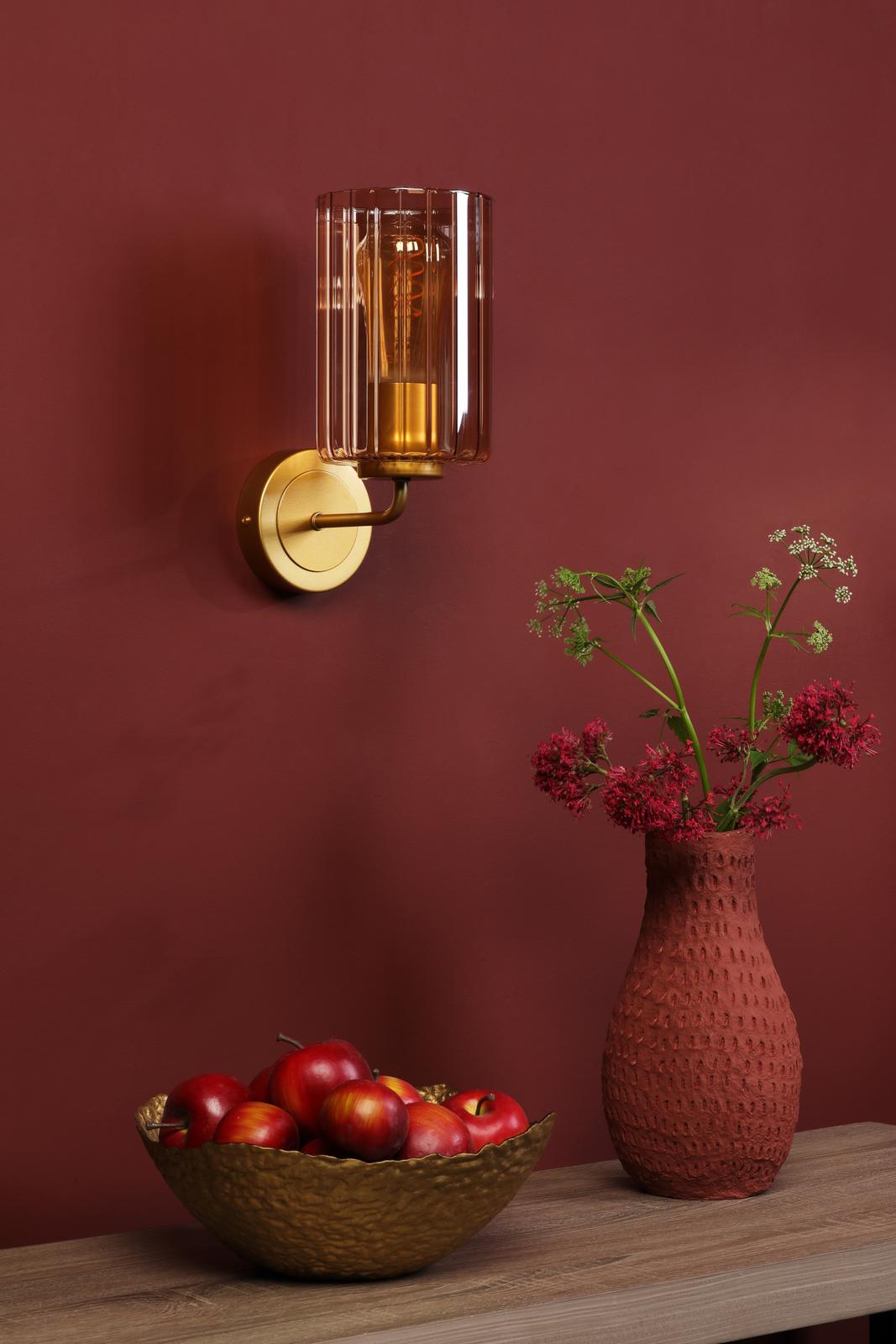 DAY0735 Daylin Wall Light Satin Gold and Amber Ribbed Glass