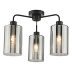DAY5322 Daylin 3 Light Semi-Flush Satin Black and Smoked Ribbed Glass