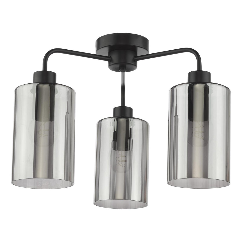 DAY5322 Daylin 3 Light Semi-Flush Satin Black and Smoked Ribbed Glass