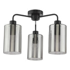 DAY5322 Daylin 3 Light Semi-Flush Satin Black and Smoked Ribbed Glass