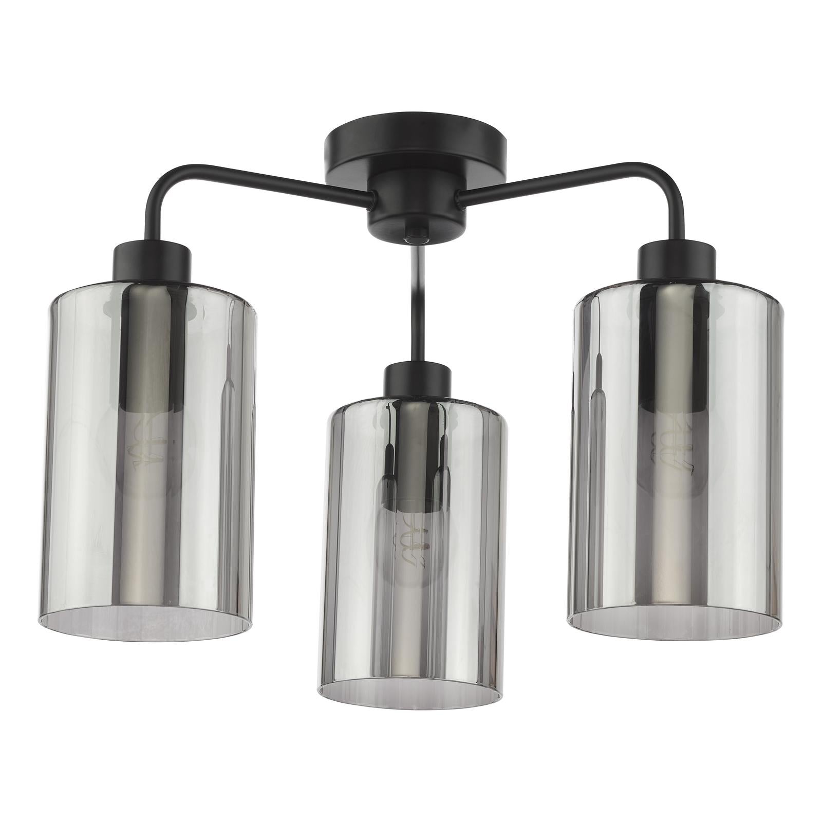 DAY5322 Daylin 3 Light Semi-Flush Satin Black and Smoked Ribbed Glass