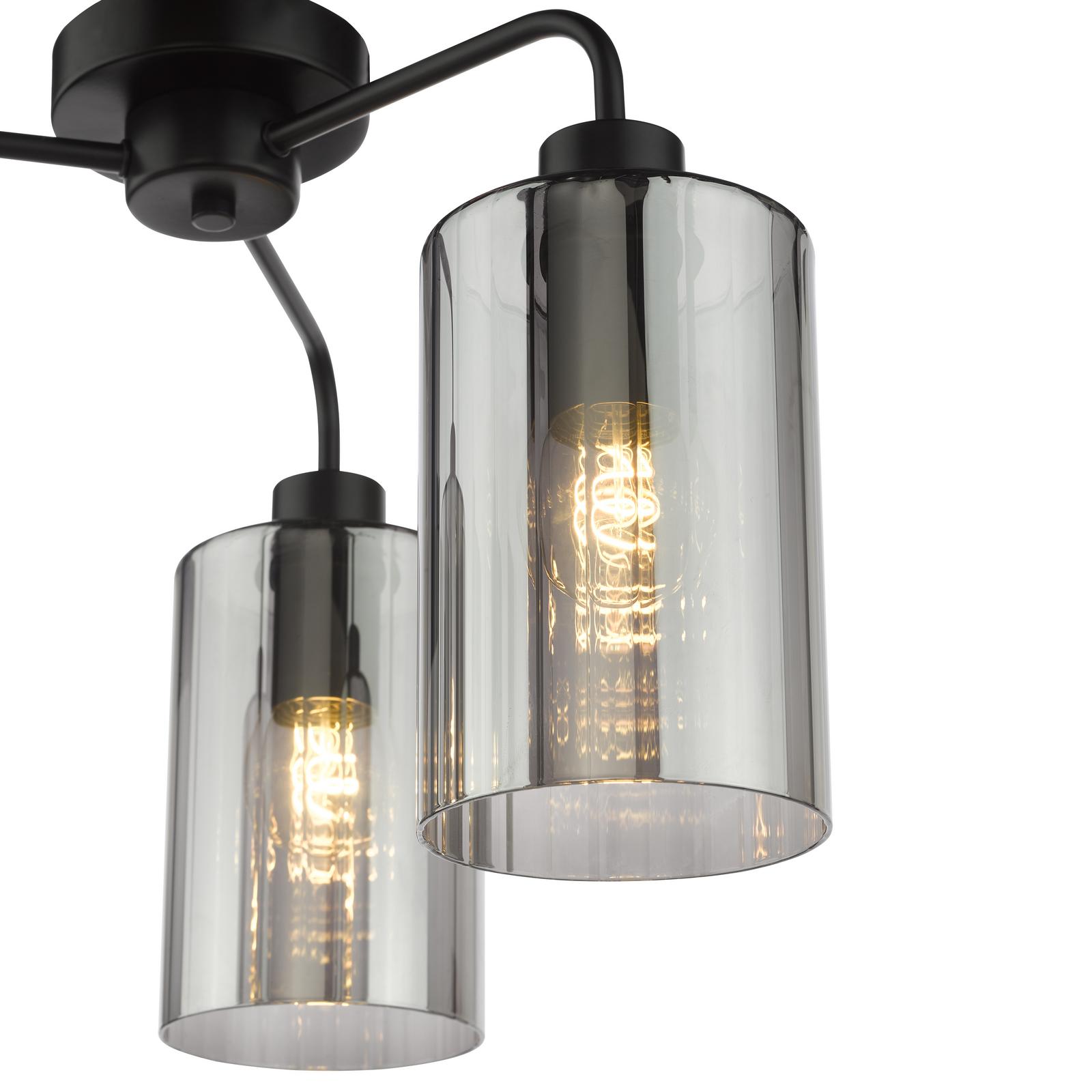 DAY5322 Daylin 3 Light Semi-Flush Satin Black and Smoked Ribbed Glass