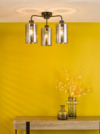 DAY5322 Daylin 3 Light Semi-Flush Satin Black and Smoked Ribbed Glass