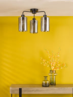 DAY5322 Daylin 3 Light Semi-Flush Satin Black and Smoked Ribbed Glass