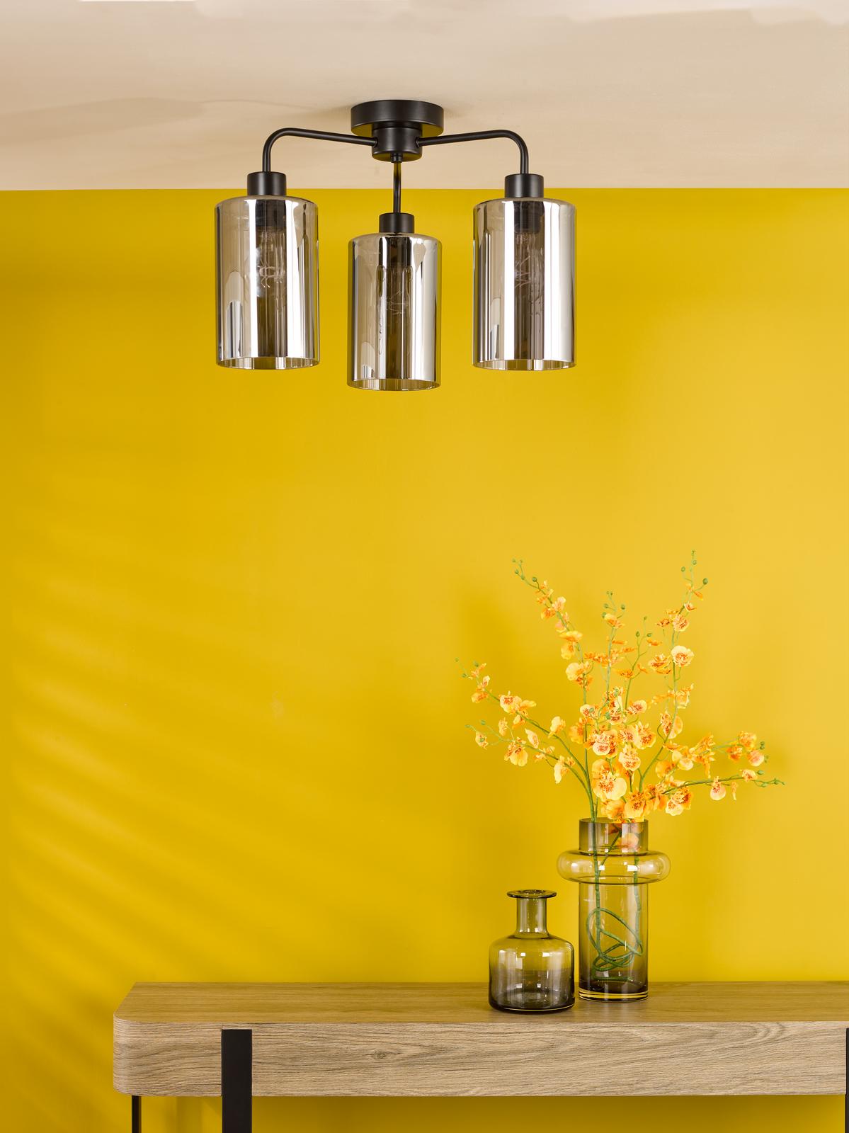 DAY5322 Daylin 3 Light Semi-Flush Satin Black and Smoked Ribbed Glass