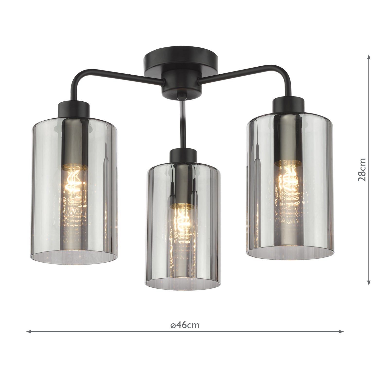 DAY5322 Daylin 3 Light Semi-Flush Satin Black and Smoked Ribbed Glass