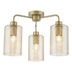 DAY5335 Daylin 3 Light Semi-Flush Satin Gold and Amber Ribbed Glass