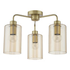 DAY5335 Daylin 3 Light Semi-Flush Satin Gold and Amber Ribbed Glass