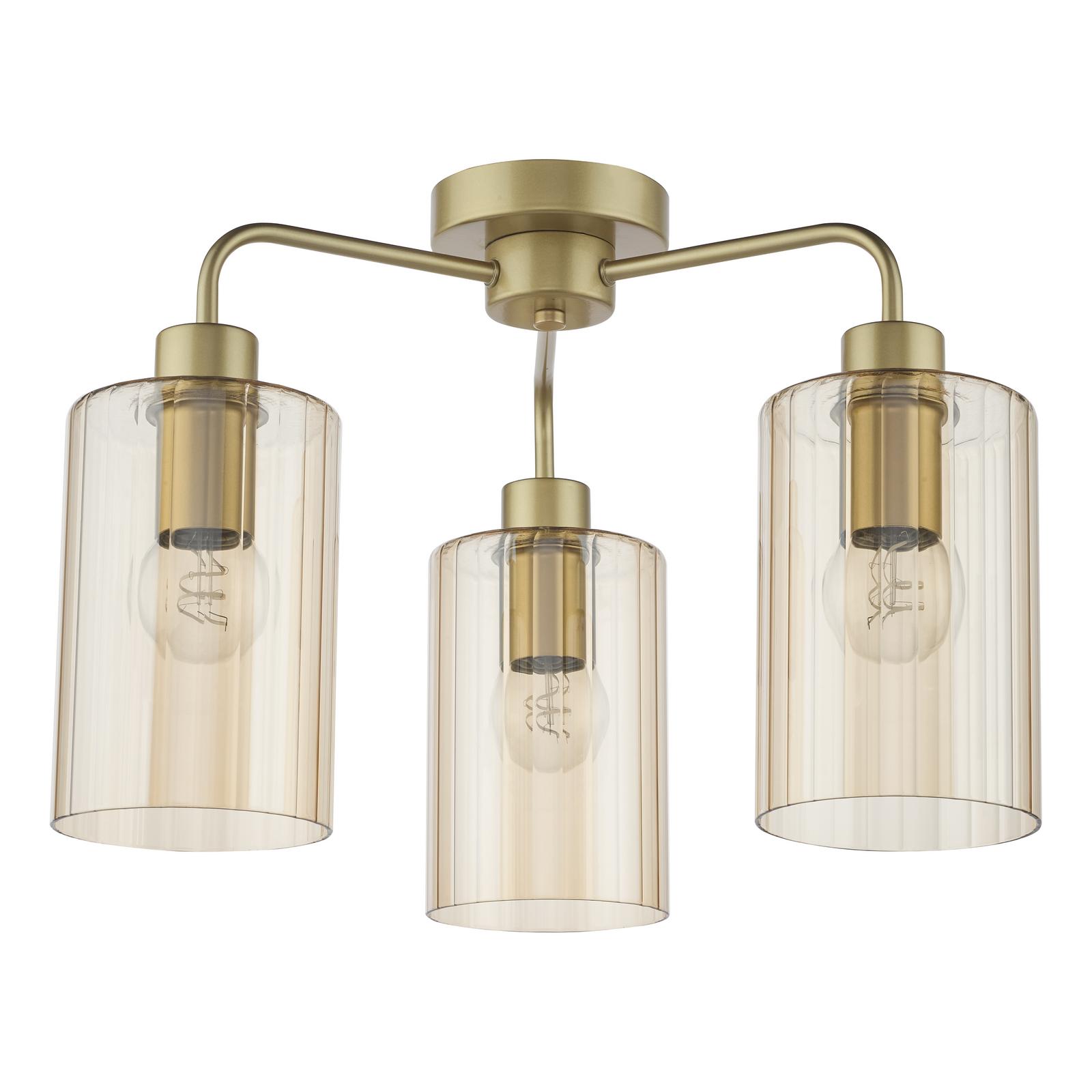 DAY5335 Daylin 3 Light Semi-Flush Satin Gold and Amber Ribbed Glass
