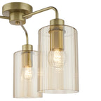 DAY5335 Daylin 3 Light Semi-Flush Satin Gold and Amber Ribbed Glass