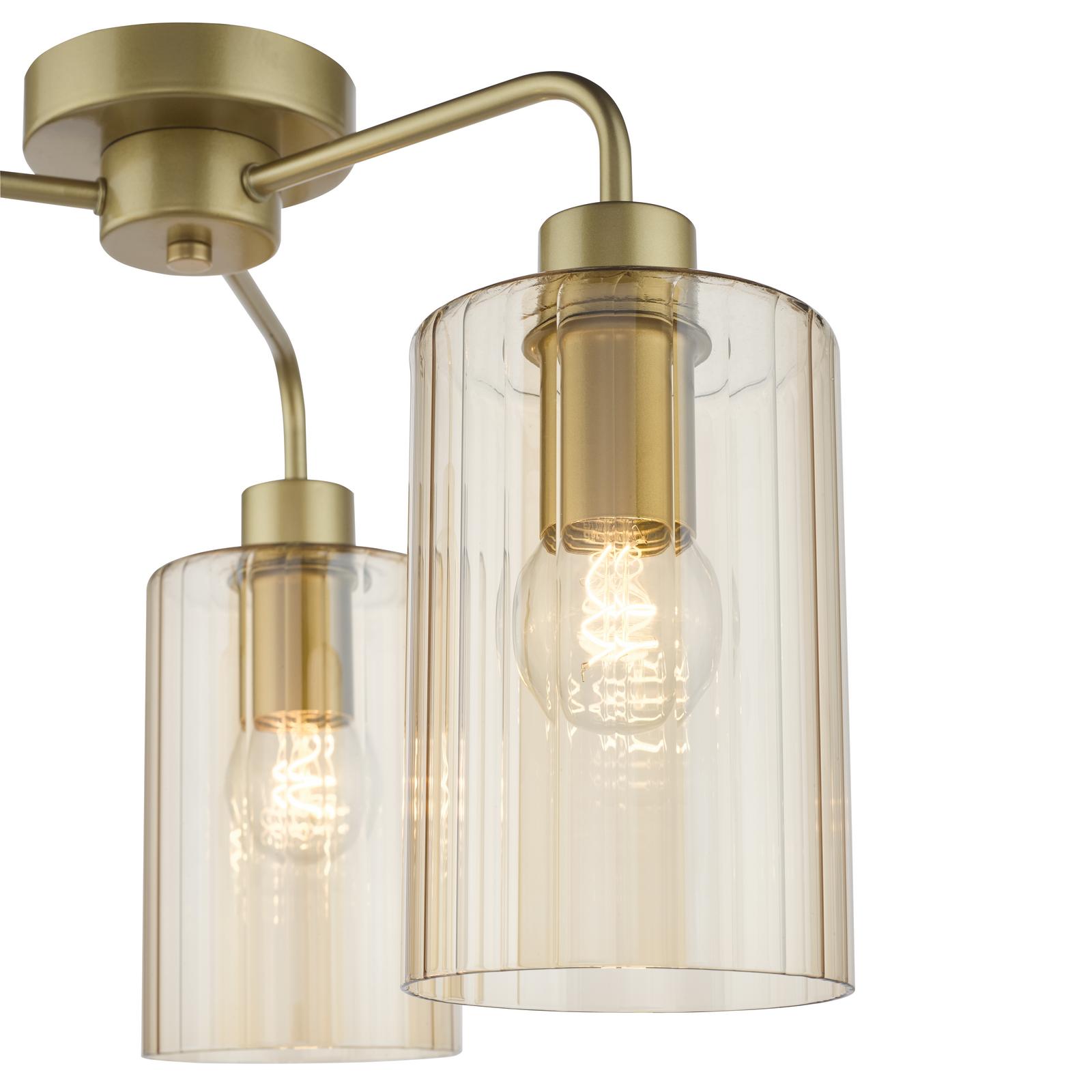 DAY5335 Daylin 3 Light Semi-Flush Satin Gold and Amber Ribbed Glass