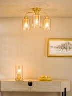 DAY5335 Daylin 3 Light Semi-Flush Satin Gold and Amber Ribbed Glass