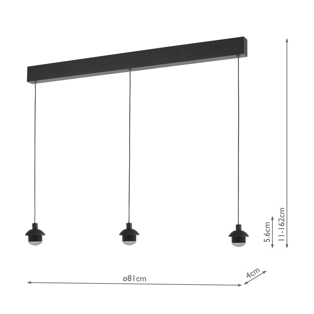 EIL0322 Eileen 3 Light Bar Pendant Matt Black LED
