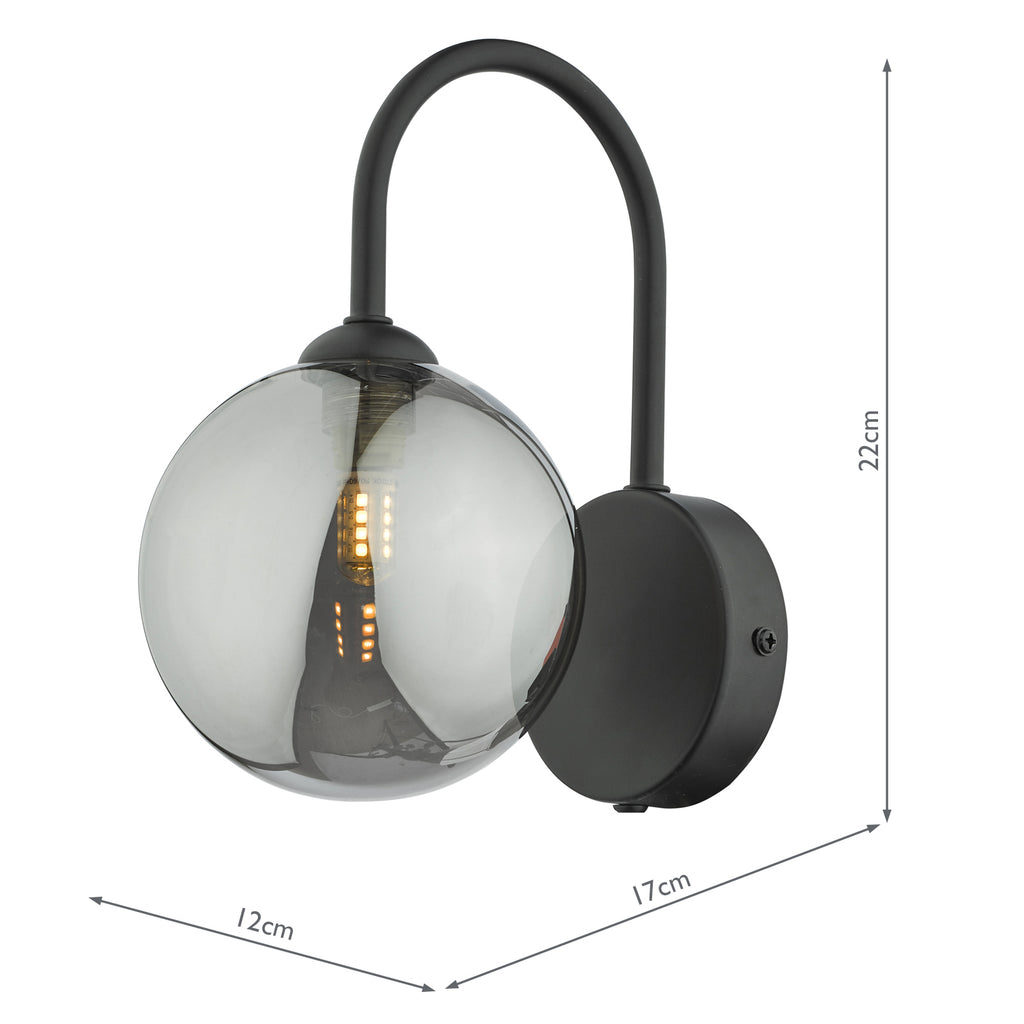 EIS0722 Eissa Wall Light Matt Black and Smoked Glass