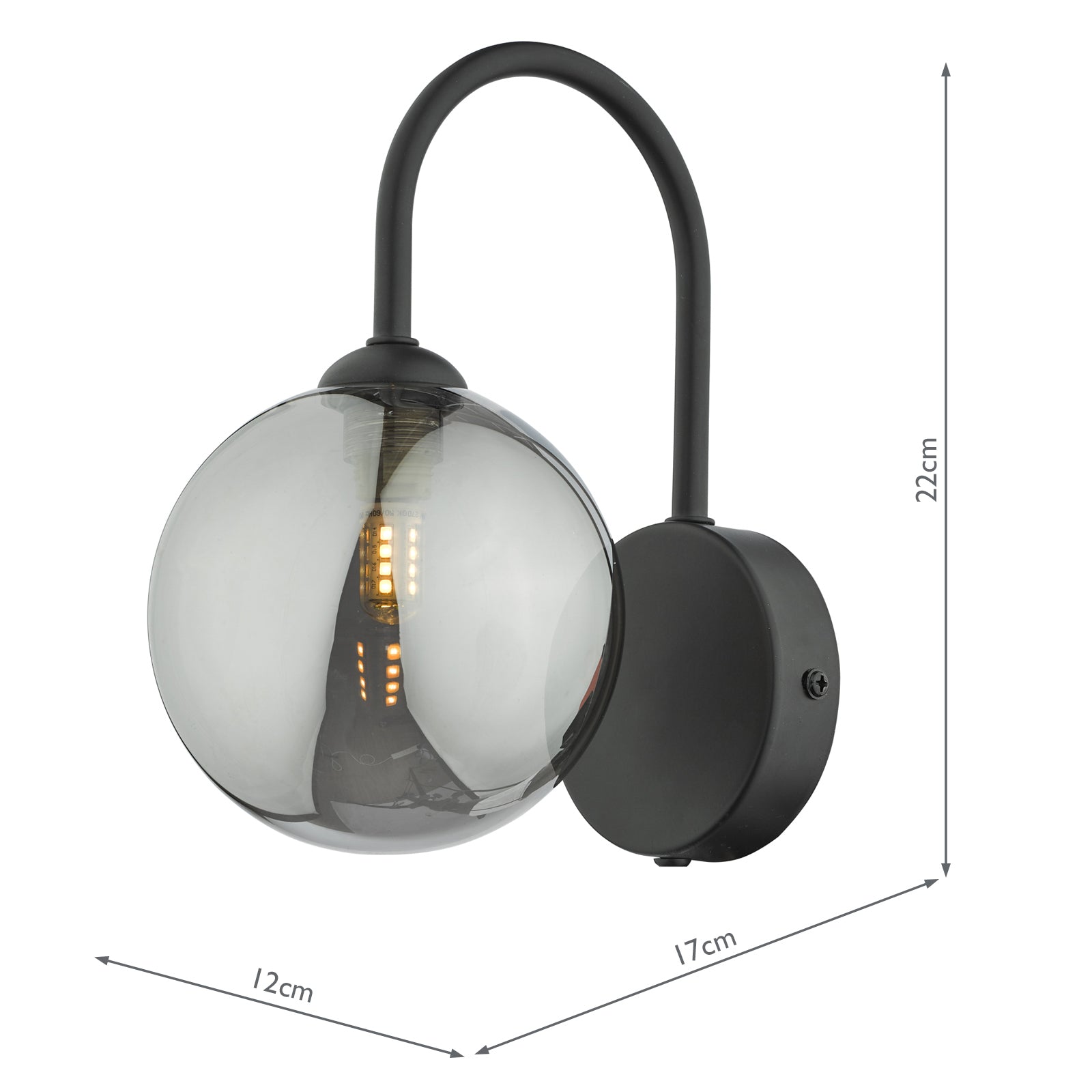 EIS0722 Eissa Wall Light Matt Black and Smoked Glass
